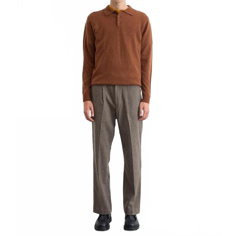 NEW EDMMOND STUDIOS long sleeve wool polo in chocolate